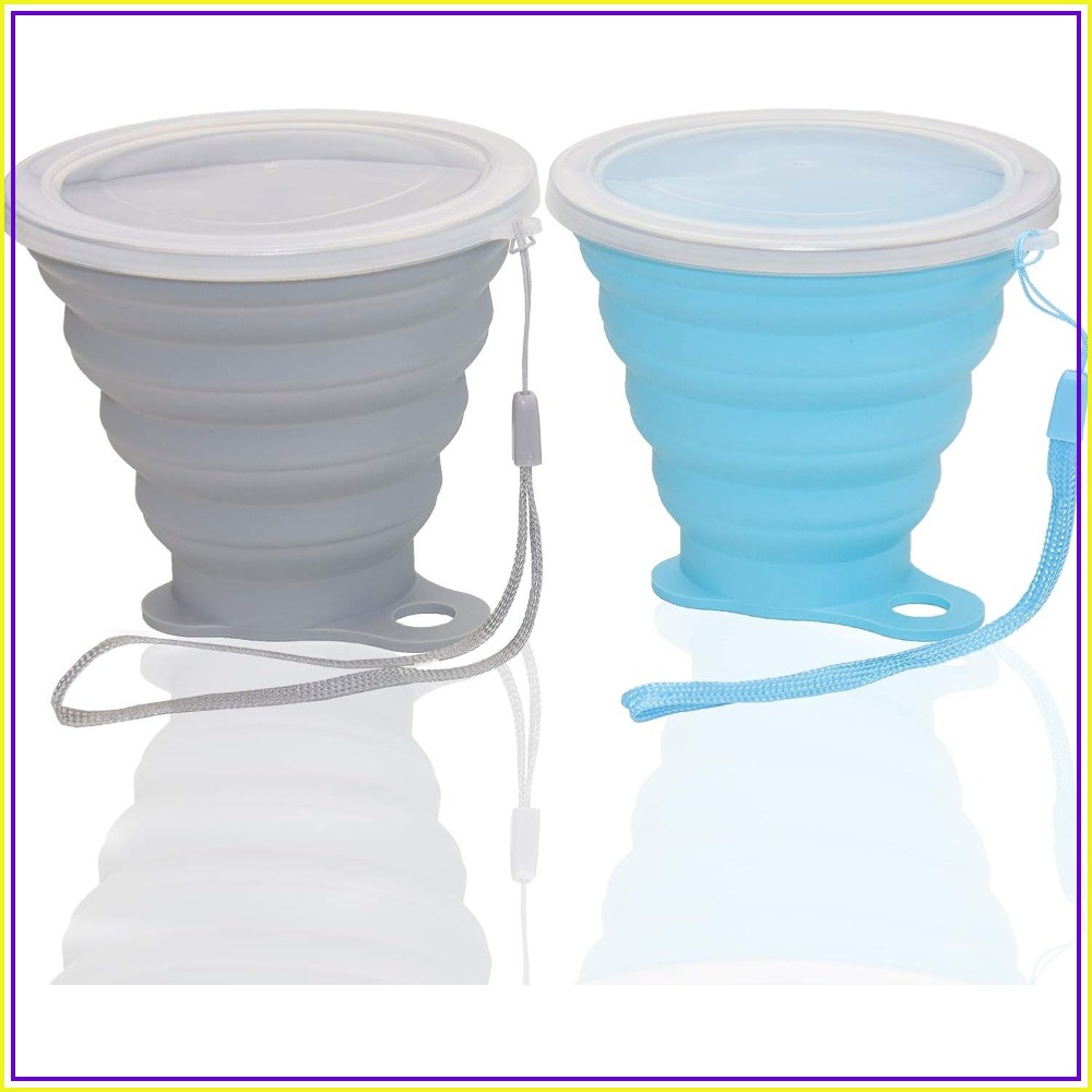 Outdoor Adventure Images - Collapsible Silicone Camping Cups with Lids,