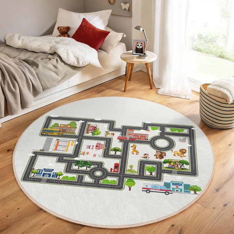 Roadway Toddler Room Round Rug - Outdoor Adventure For Toddlers incelemesi ve fiyatı