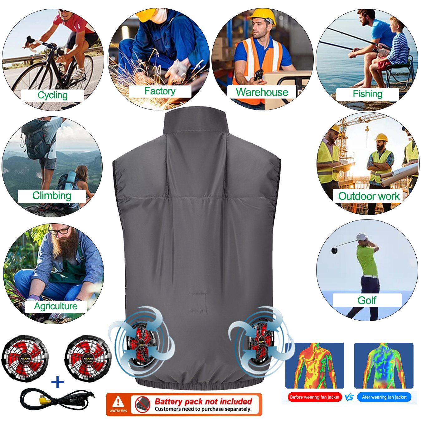 12V/5V USB Men Cooling Fan Ves - Outdoor Adventure Clothing incelemesi ve fiyatı