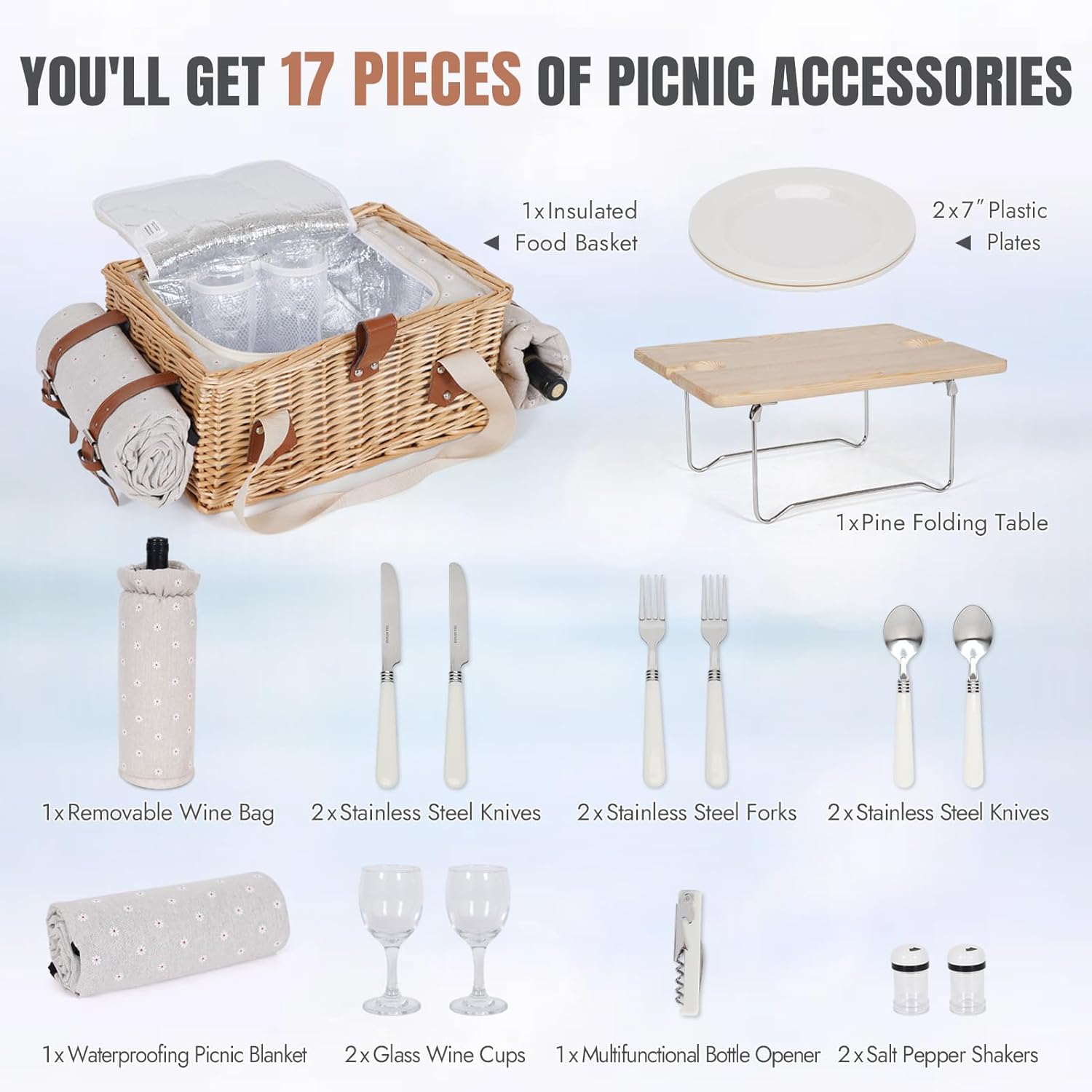 Wicker Picnic Basket for 2 wit - Outdoor Adventure Images incelemesi ve fiyatı