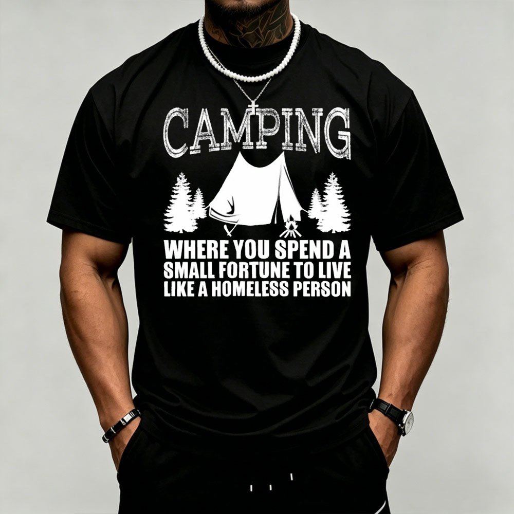 Camping Tent Pine Tree Graphic - Outdoor Adventure Quotes Short incelemesi ve fiyatı